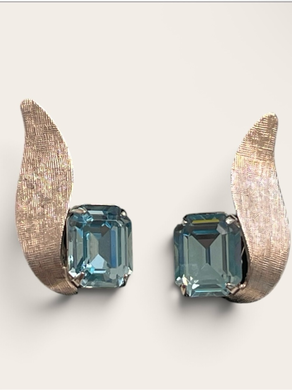Vintage Van Dell blue emerald cut Crystal Wing Stud Earrings